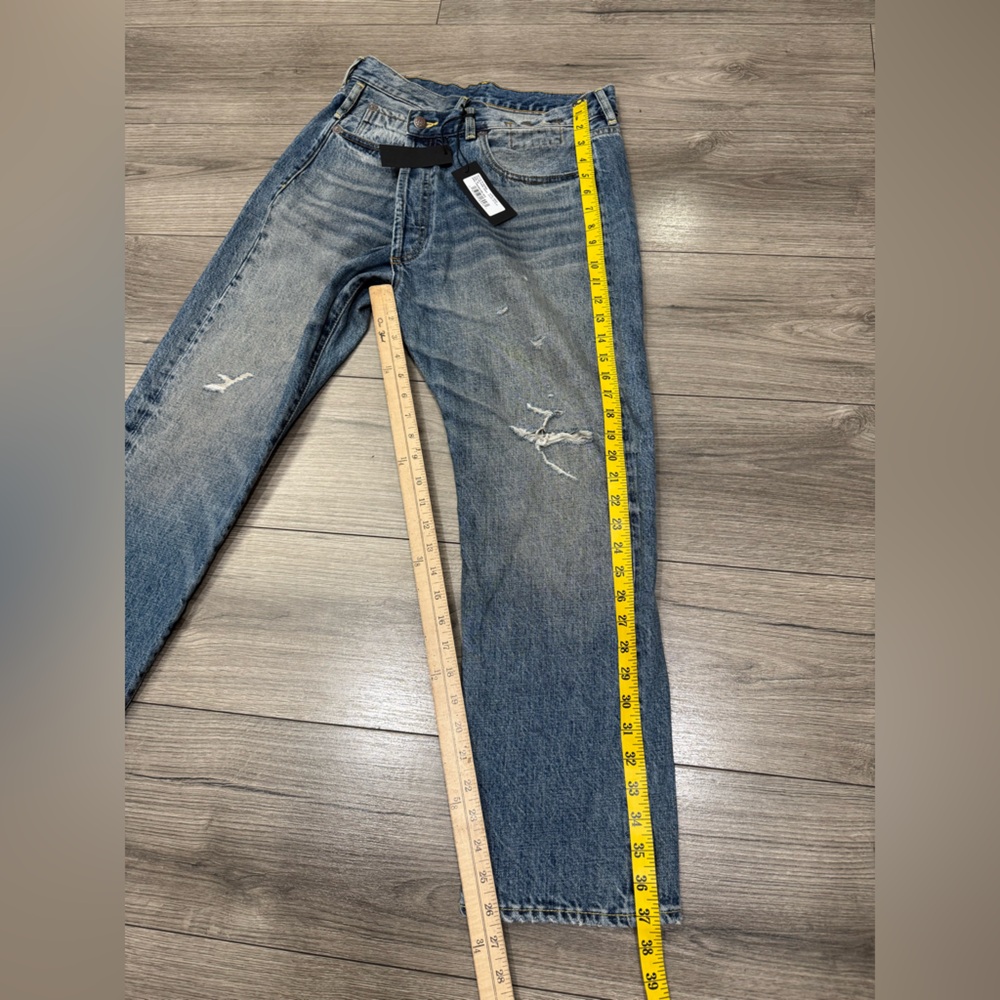 R13 Women's Straight Leg Distressed Jeans in Light Blue Wash - Picture 6 of 14